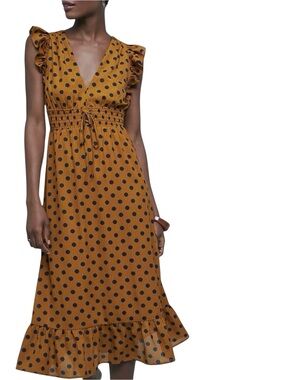 Anthropologie Rahi Cali Makedah Polka Dot Midi Dress Size Small